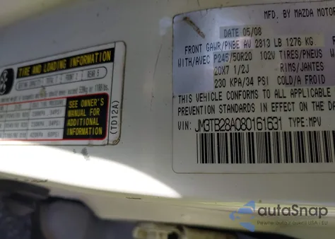 2008 Mazda Cx-9 Grand Touring z USA, uszkodzony, nr VIN JM3TB28A080161631